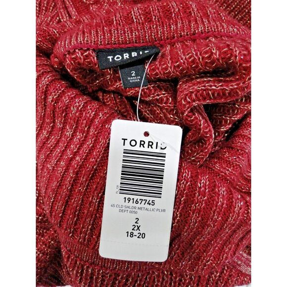 Torrid Sweater Women Size 2 Red Metallic Knit Turtle-Neck Cold Shoulder Pullover - Picture 5 of 6